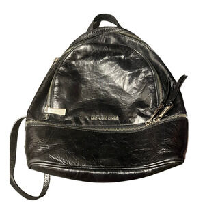 MICHAEL KORS Rhea Medium Crinkled Calf‎ Leather Backpack Black Bag
